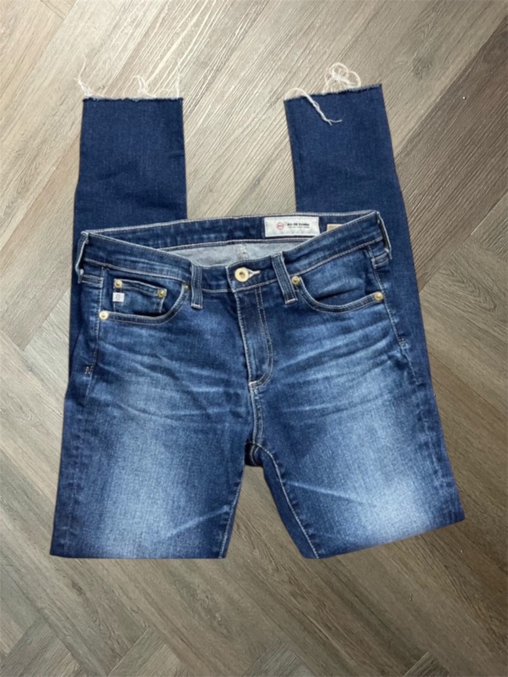 AG Adriano Goldschmied Skinny Ankle Jeans Womens 26 Blue Dark Wash Raw Hem Slit - Picture 1 of 10